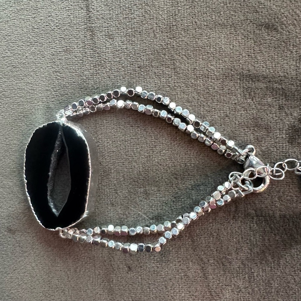 Kinsley Armelle Silver Bracelet with Black Stone Accent